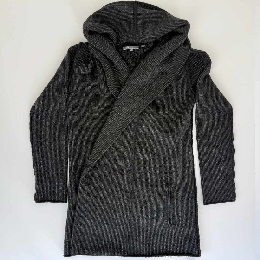 Vince Charcoal Hooded Duster Cardigan XS Cashmere Wool Alpaca Blend - Picture 4 of 5